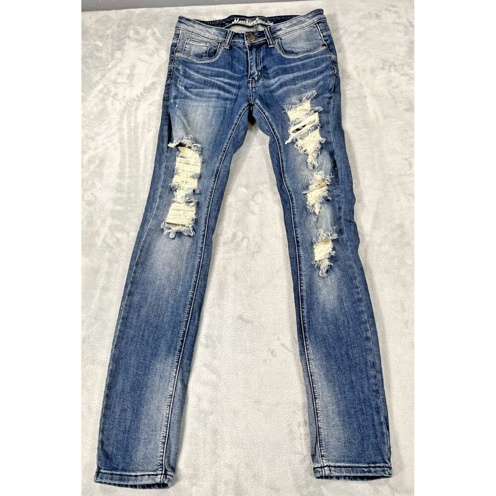 Machine Nouvelle Mode Skinny Jeans Size 7 Medium Wash Ripped Destructed Stretch